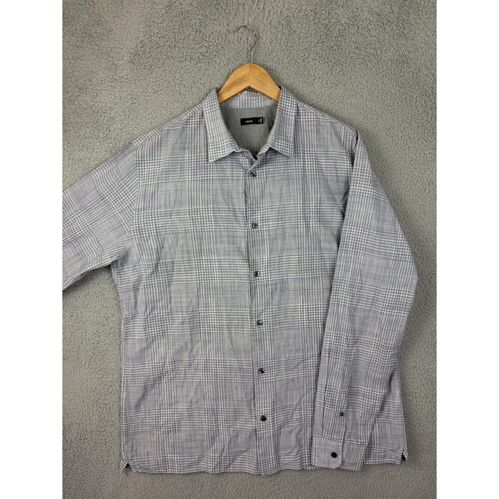 Vince Shirt Mens XL Gray Check Long Sleeve Button Front Woven Cotton Casual Mens